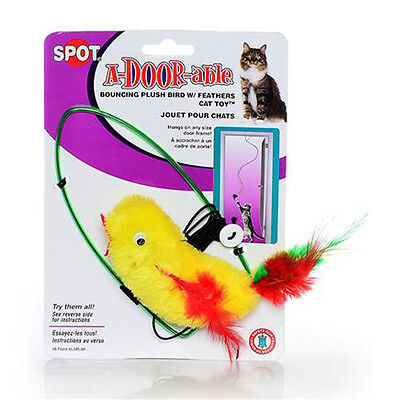 Spot A-Door-Able Bouncing Plush Bird with Feather Tail Cat Toy Multi-Color 4.5 in