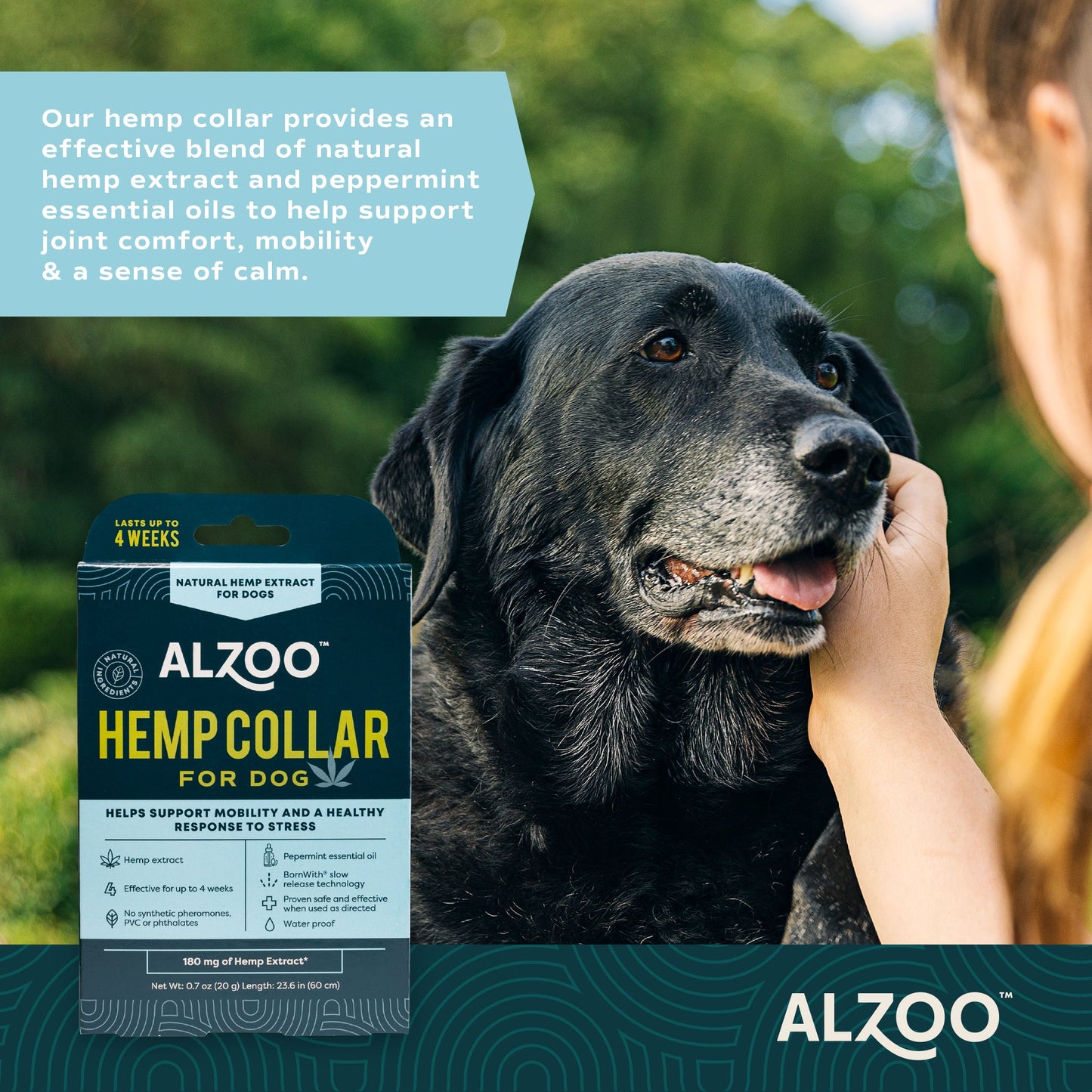 Alzoo Plant-Based Hemp Premium Collar For Dogs 23.6In.