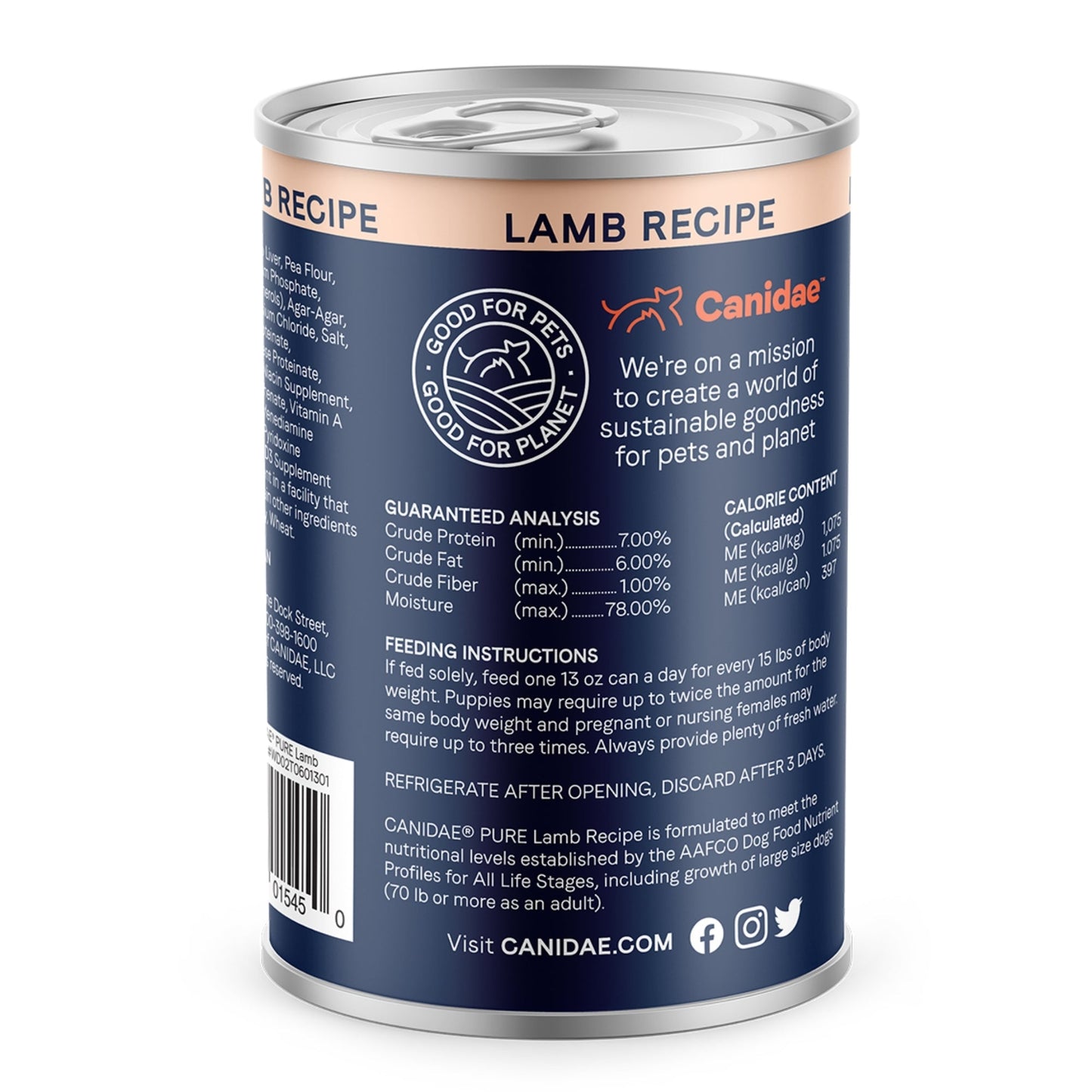 Pure Canned Grain Free Dog Food Lamb 13oz. (Case of 12)