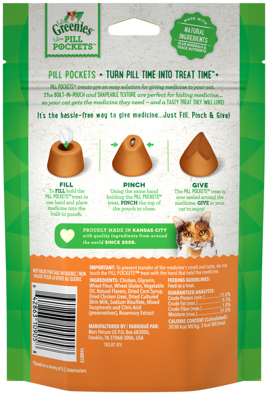 Greenies Feline Pill Pockets Cat Treats Chicken 1ea/3 oz, 85 ct