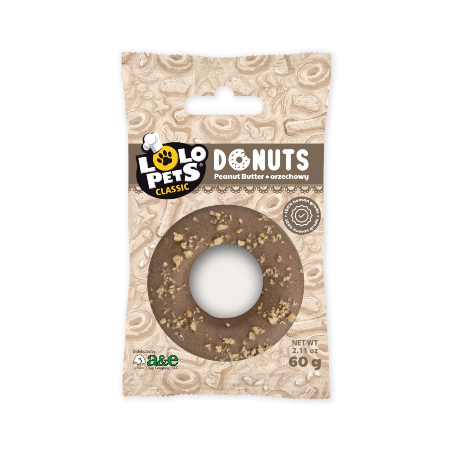 A & E Cages LoLo Pets Bakery Gourmet Donut Dog Treat Peanut Butter, 1ea/One Size