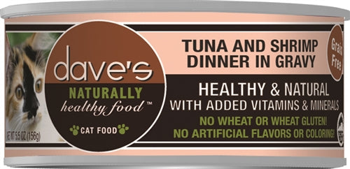 Dave's Naturally Healthy Cat Food; Tuna and Shrimp Dinner In Gravy 5.5oz. (Case of 24)