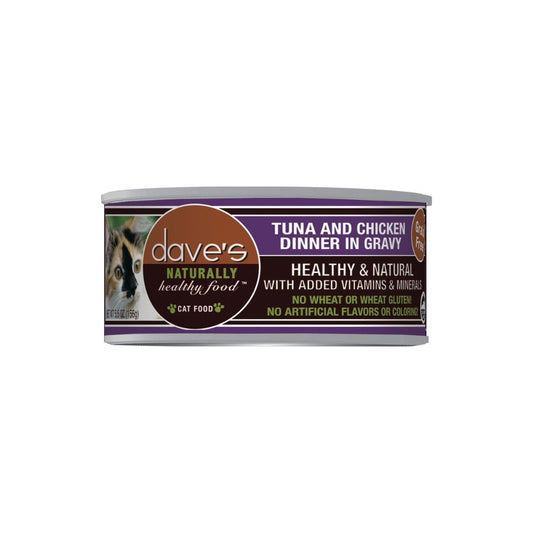 Daves Naturally Healthy Cat Food  Tuna and Chicken Dinner In Gravy 3Oz (Case of 24)