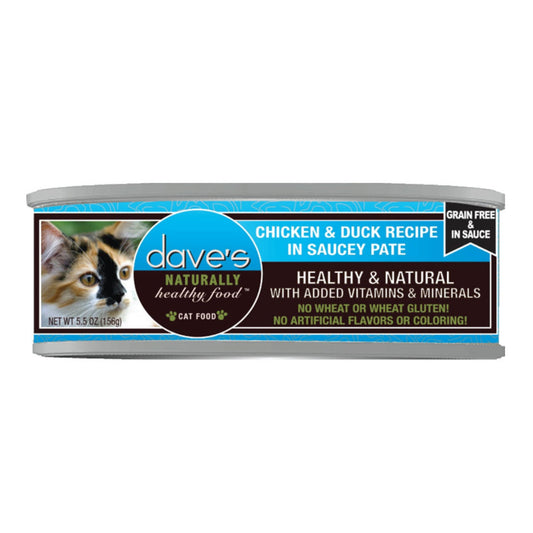 Dave's Pet Food Cat Grain Free Saucey Chicken & Duck 5.5oz. (Case Of 24)