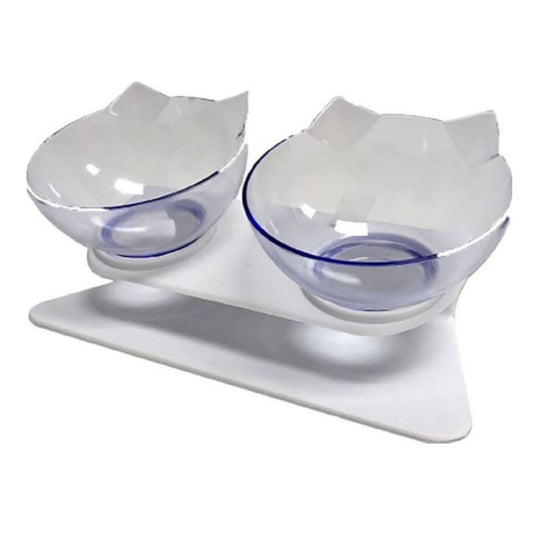 Goo-Eez Inclinded Double Feeder Cat Bowl Clear/White One Size