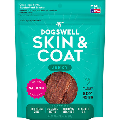 Dogswell Jerky Skin and Coat Grain-Free Salmon 10oz.