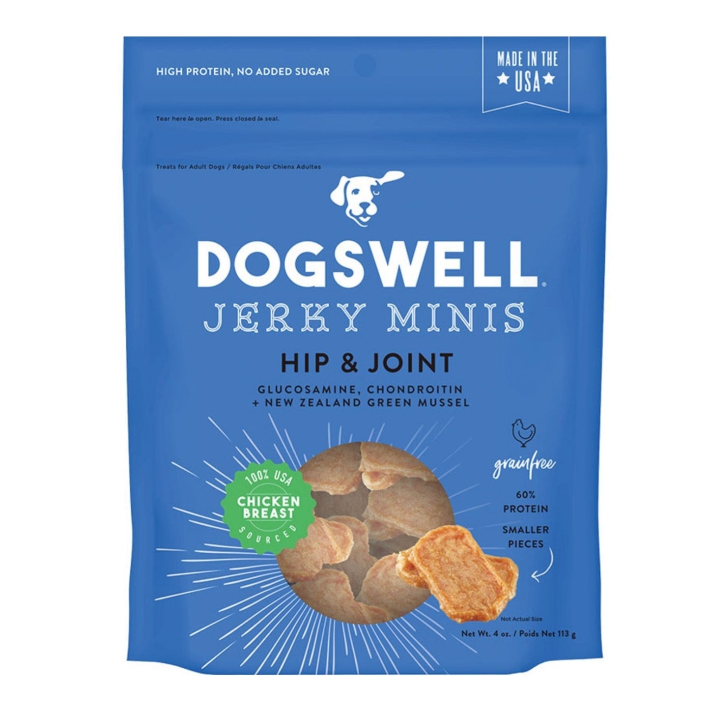 Dogswell Hip & Joint Grain-Free Jerky Dog Treat Mini Chicken 1ea/4 oz