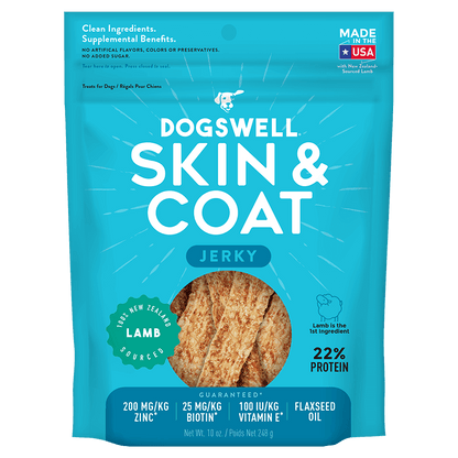 Dogswell Jerky Skin and Coat Grain-Free Lamb 10oz.