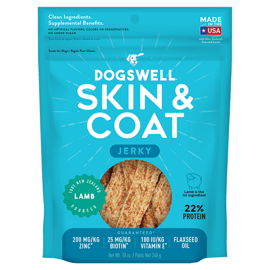 Dogswell Jerky Skin and Coat Grain-Free Lamb 10oz.