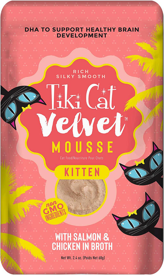 Tiki Pets Cat Velvet Kitten Mousse with Salmon and Chicken in Broth 2.4oz. (Case of 12)