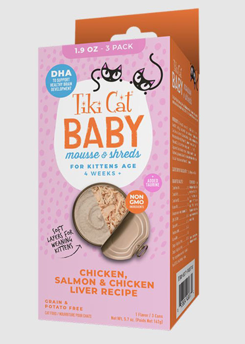 Tiki Pet Cat Mousse Kitten Salmon Chicken Liver 1.9oz. (Case of 3)