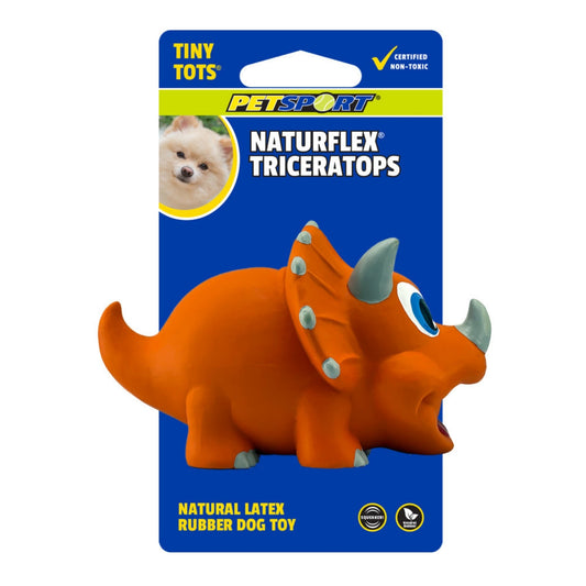 Petsport USA NaturFlex Dinosaur Latex Dog Toy Triceratops, 4ea/4 in, Tiny Tot