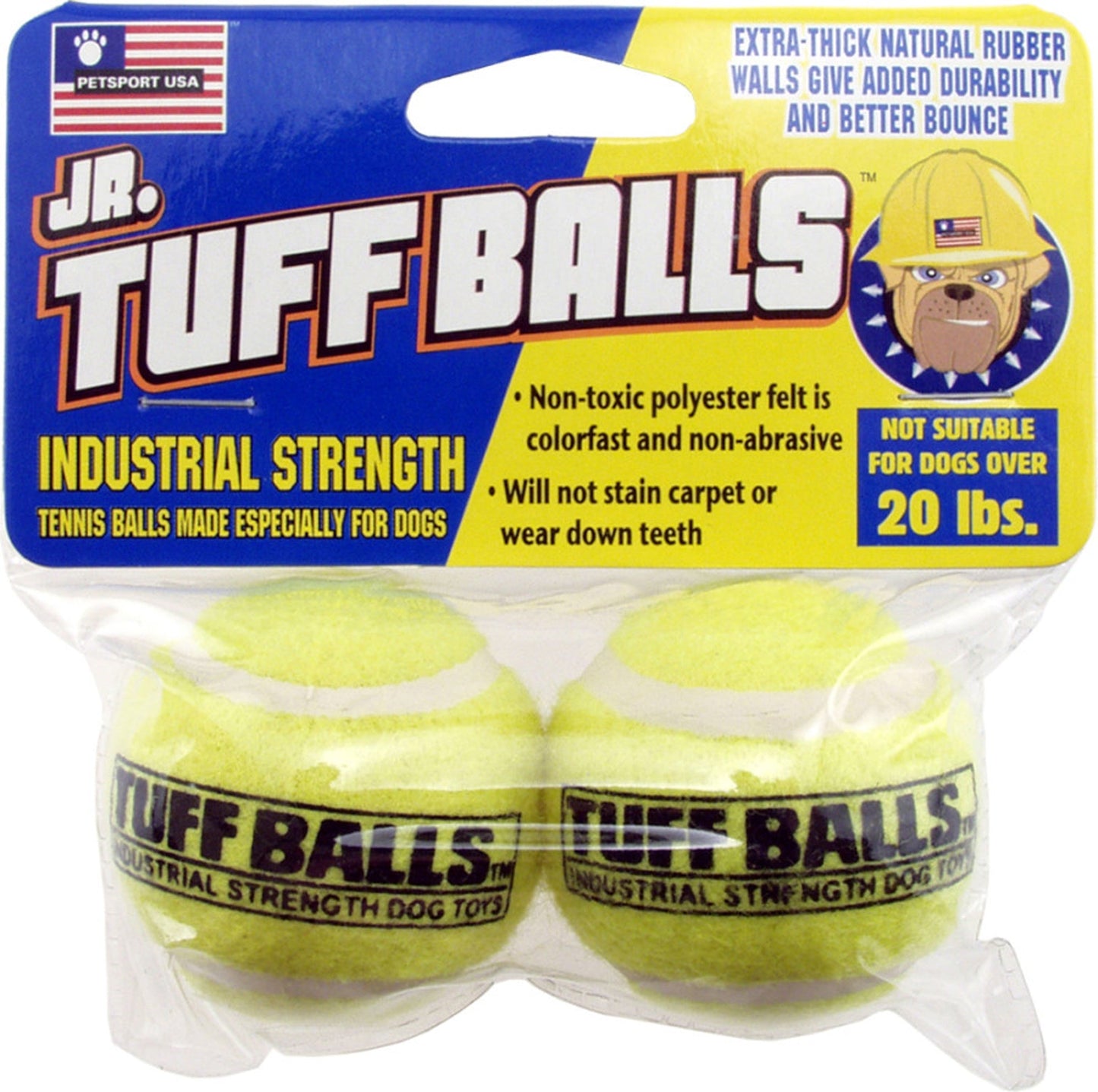 Petsport USA Jr. Tuff Balls Dog toy Yellow 1ea/2 pk, 1.8 in