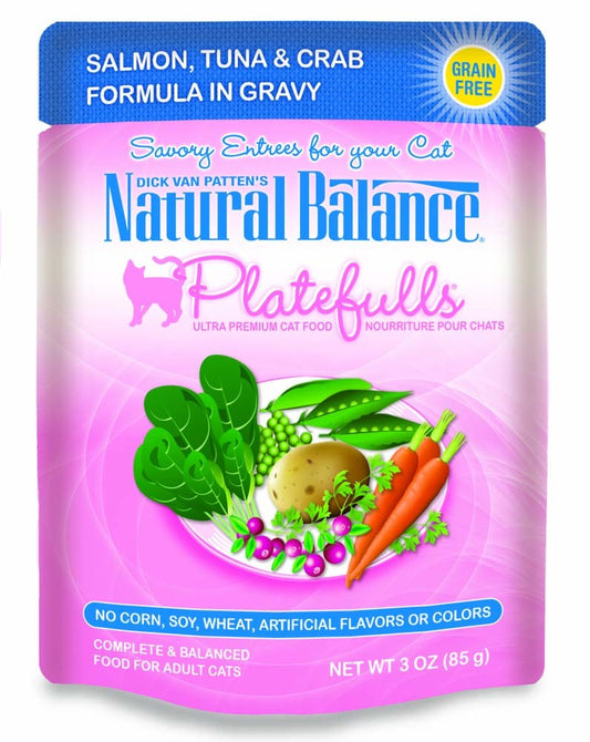 Natural Balance Pet Foods Ultra Platefulls Morsels in Gravy Wet Cat Food Salmon, Tuna & Crab in Gravy 24ea/3 oz