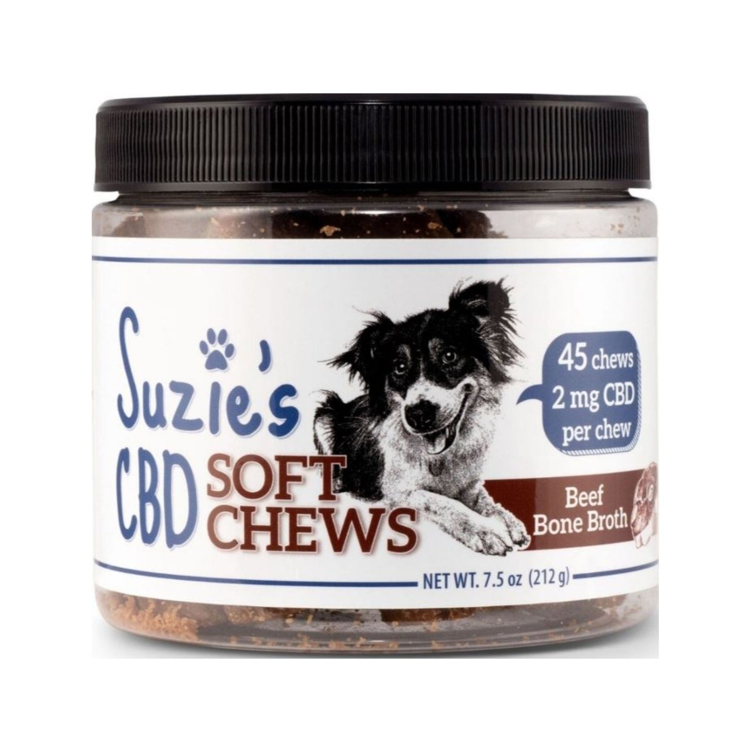 Suzie's CBD Soft Chews For Dogs Beef Bone Broth 7.5oz.-2mg