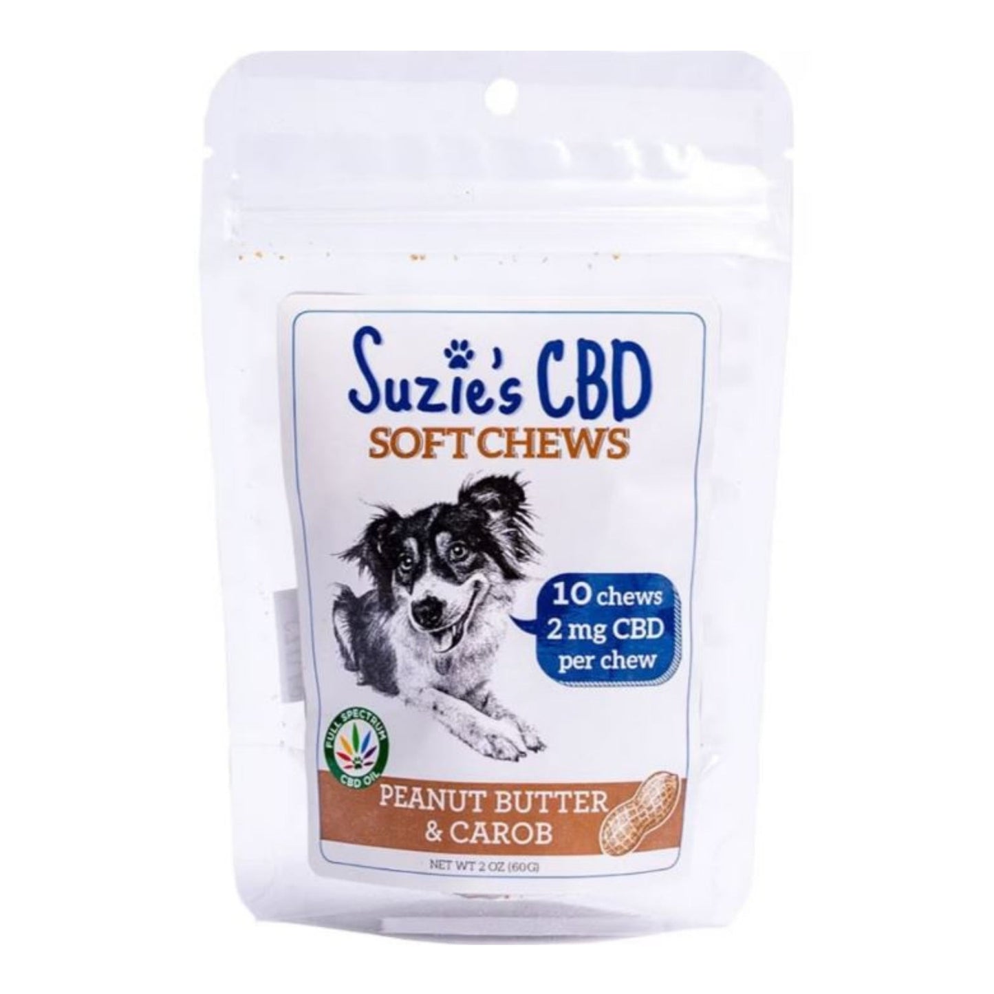 Suzie's CBD Soft Chews For Dogs Trial Size Peaniut Butter/Carob 2oz.