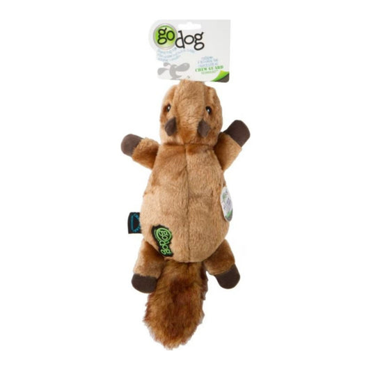 Godog Flatz Squirrel Squeaky Plush Flattie Dog Toy Brown Large