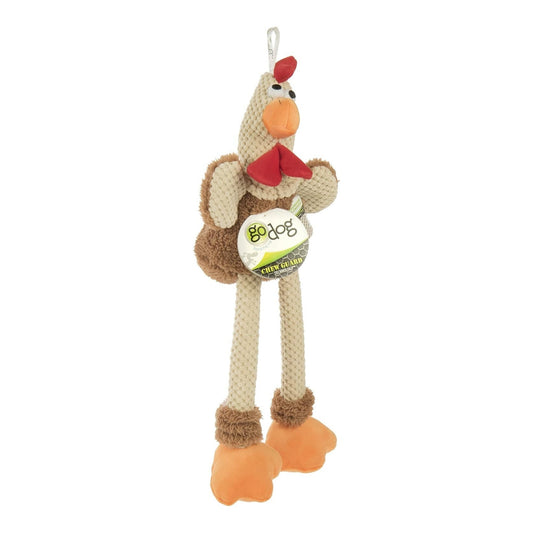 Godog Checkers Skinny Rooster Dog Toy Brown Large