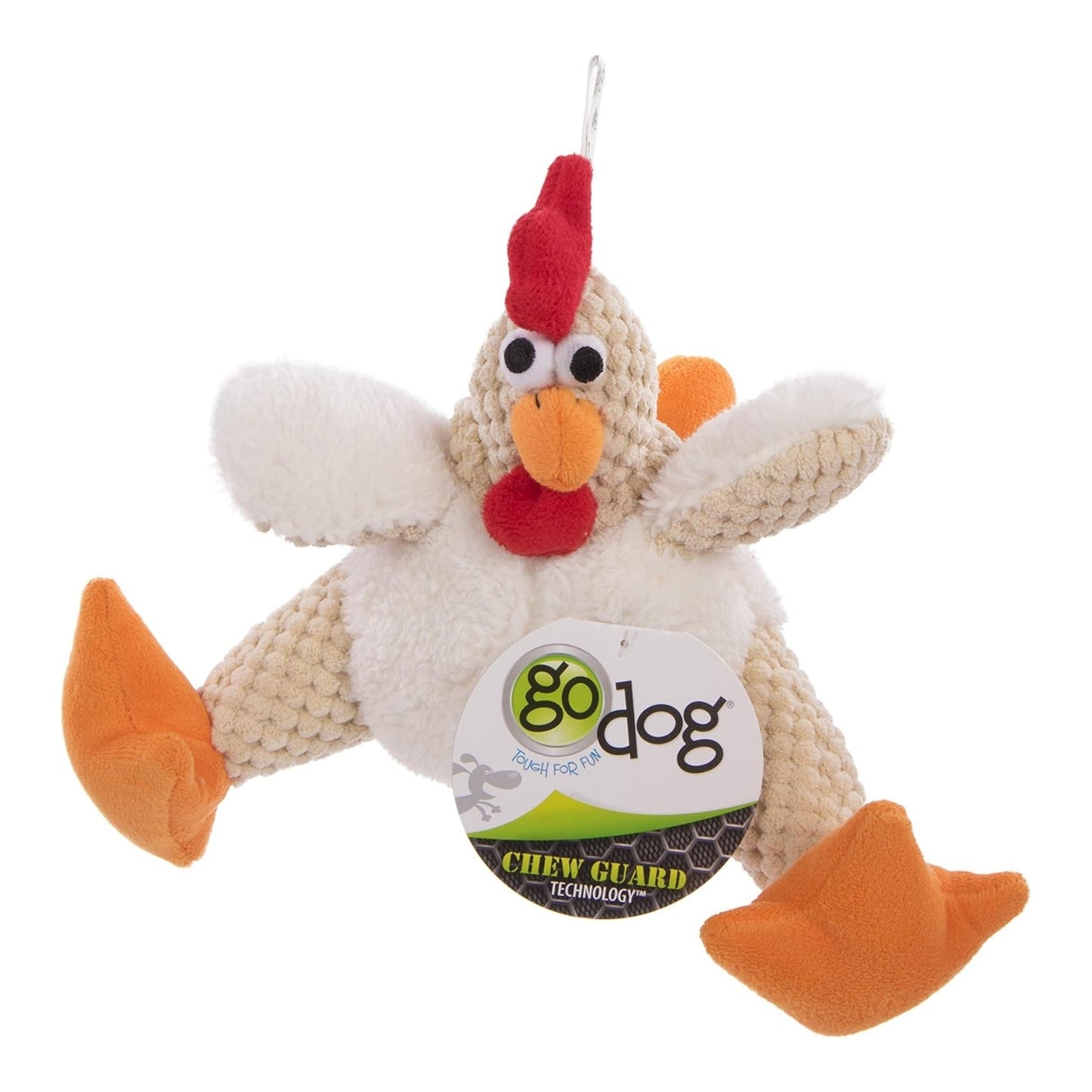 Godog Checkers Sitting Rooster Dog Toy White Small