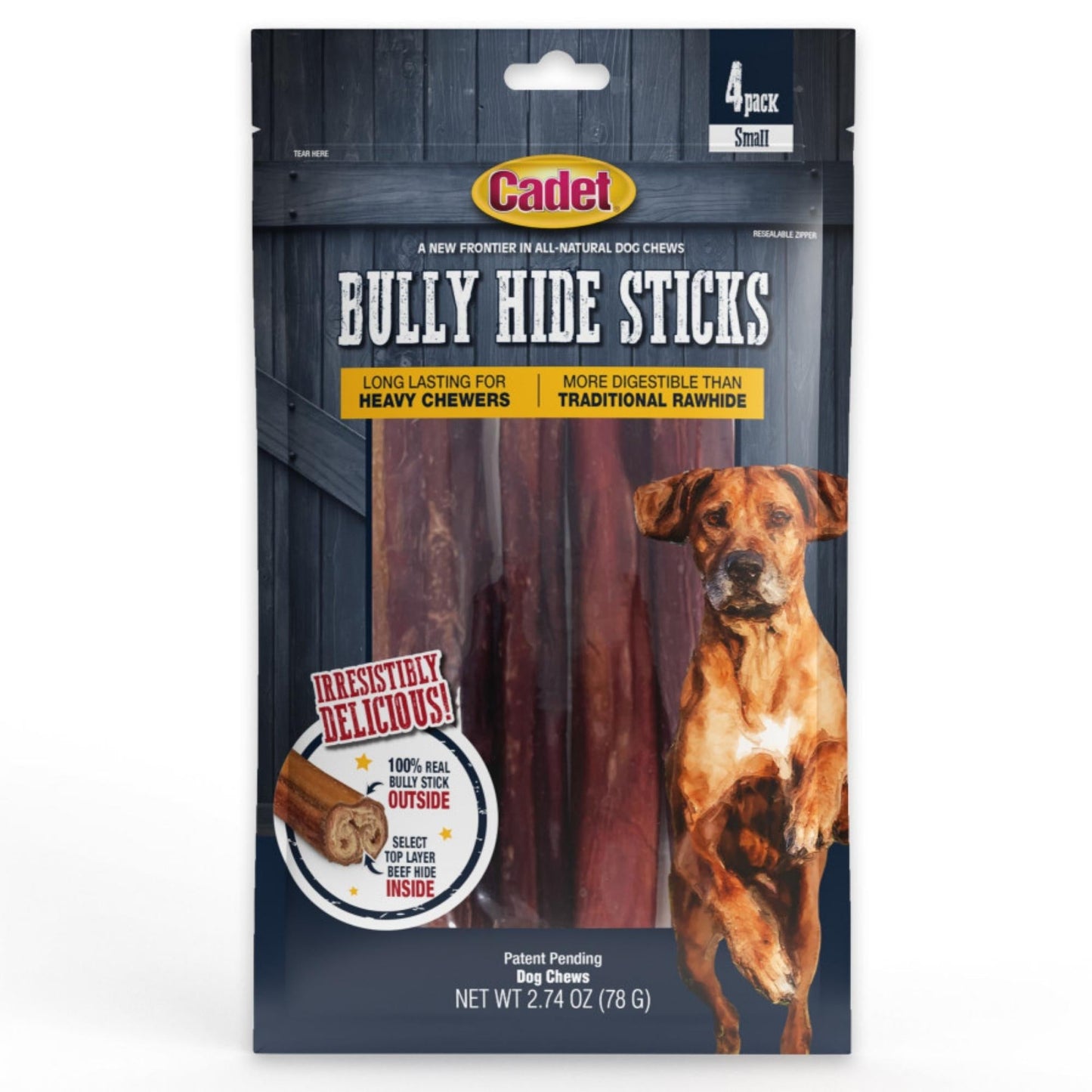 Cadet Bully Hide Sticks All-Natural Dog Chews Small Stick, 1ea/4 ct