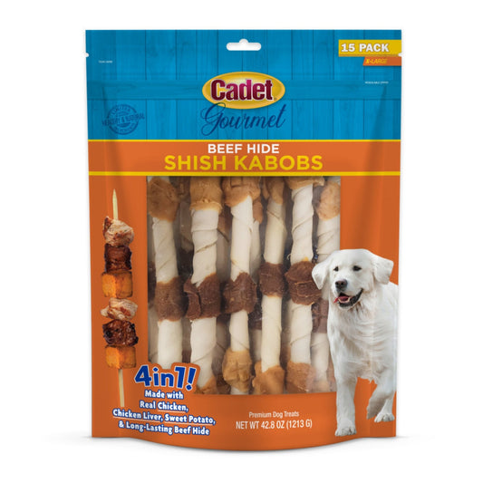 Cadet Gourmet Beef Hide Shish Kabob Dog Treats X-Large, Chicken, Chicken Liver & Sweet Potato, 1ea/(15 ct)