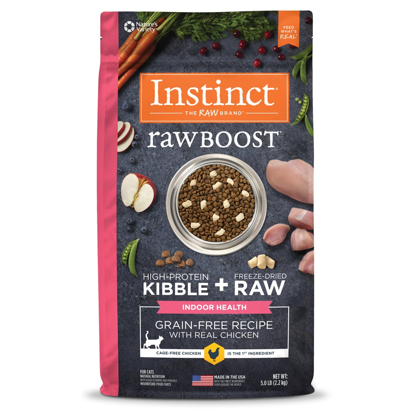 Natures Variety Instinct Cat Raw Boost Indoor Health Chicken 5Lb Grain free (Case of 4)