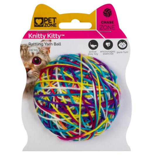 Pet Zone Products Knitty Kitty Rattle Yarn Ball Cat Toy SM  (2 pack)