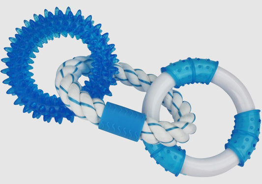 Multipet Canine Clean Peppermint With 3 Rings - 2 TPR And 1 Rope Dog Toy Blue, White 1ea/11 in