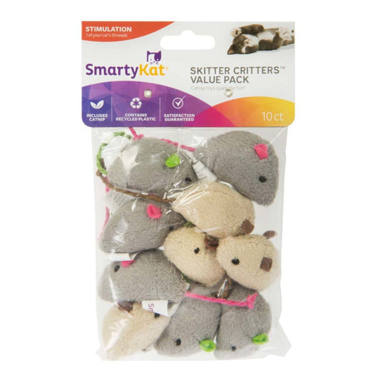 SmartyKat Skitter Critters Mice Catnip Toy Grey, Tan, 1ea/10 ct, Value pk