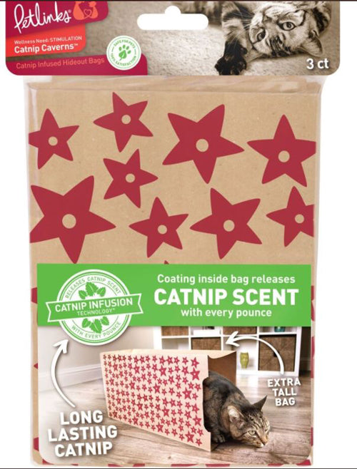 Petlinks Caverns Catnip Infused Paper Bags Cat Toy Brown 1ea/3 pk