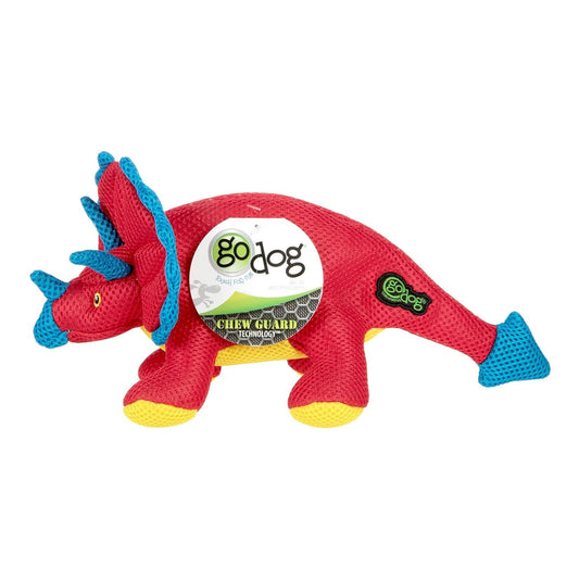 Godog Dino Frills Squeaky Plush Dog Toy Red Small