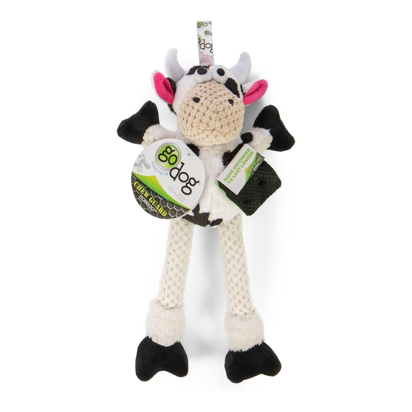 Godog Checkers Skinny Cow Dog Toy Black/White Small