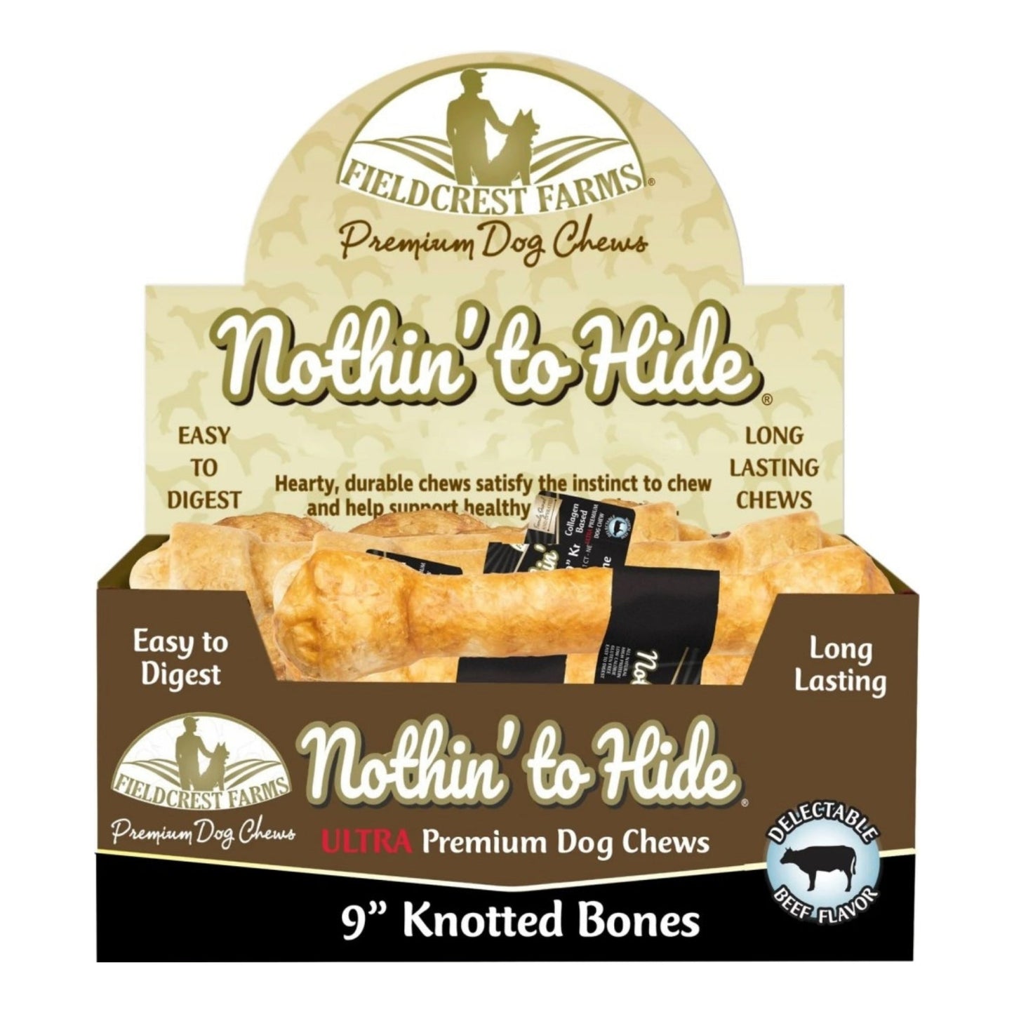 Fieldcrest Farms Nothin' To Hide Ultra Knotted Bone Dog Treat Beef 9 in  (Case of 14)