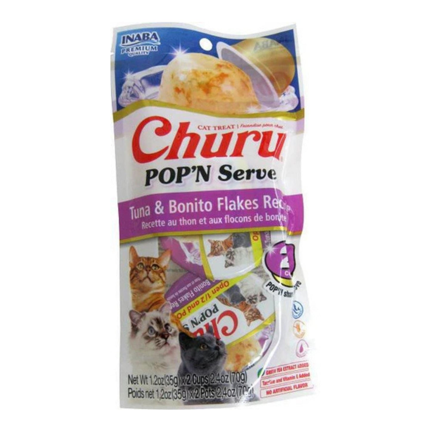 Inaba Churu Pop'N Serve Cat Treat Tuna & Bonito Flakes 2.46oz. (Case of 4)