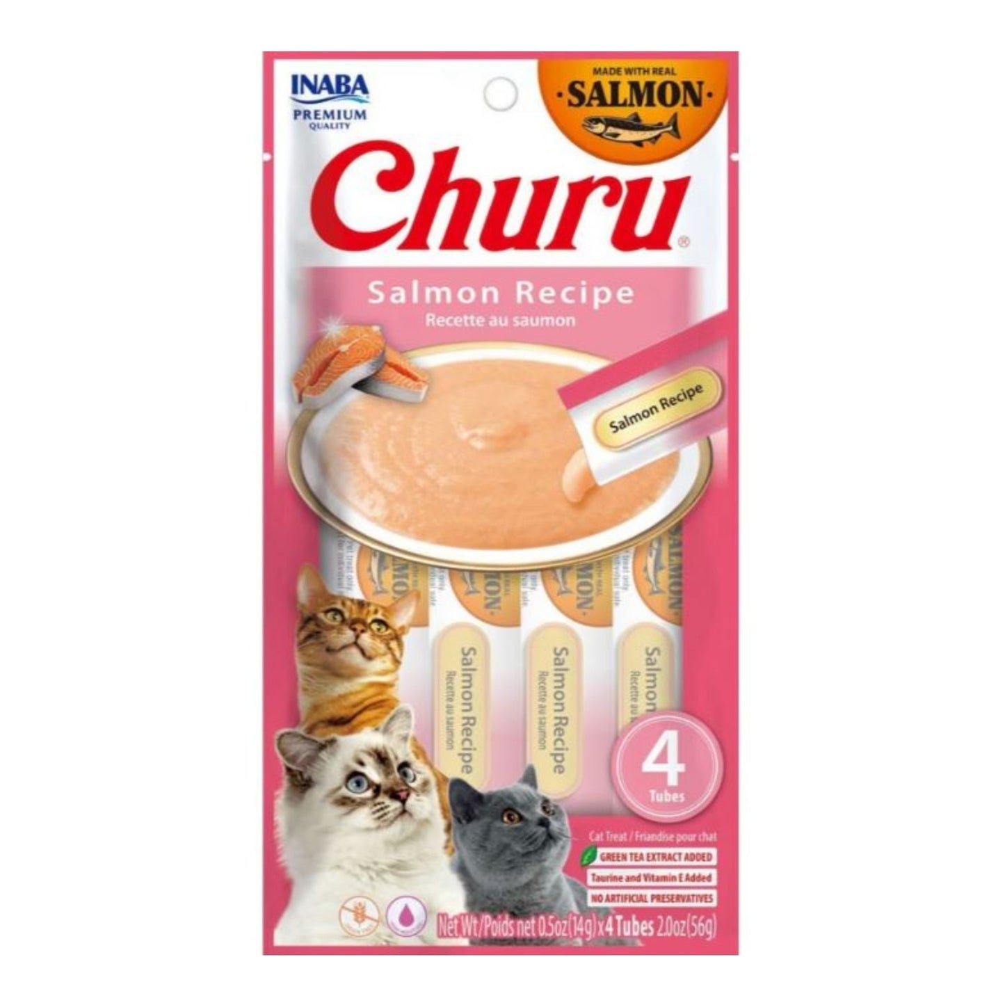 Inaba Churu Puree Cat Treats Salmon/Chicken .5oz.-4 Pk (Case of 6)