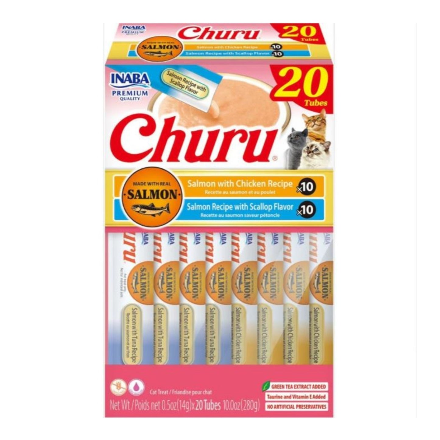 Inaba Churu Puree Cat Treats Variety Box Salmon/Chiken/Sclp .5oz.-20 Pk