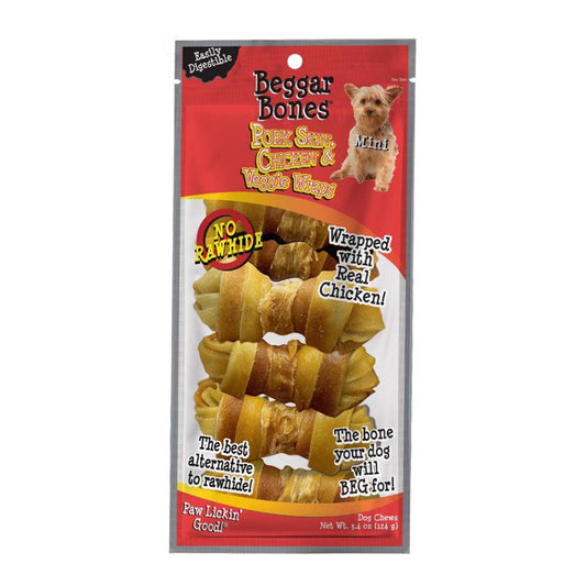 Savory Prime Beggar Bones Pork Skin, Chicken & Veggie Wraps Dog Treats 1ea/SM, 7 pk