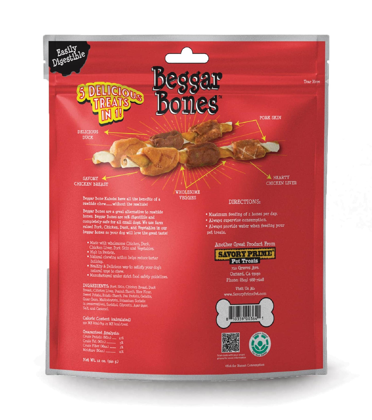 Savory Prime Beggar Bone 5 in 1 Kabobs Dog Treats 1ea/4 oz, 6 pk