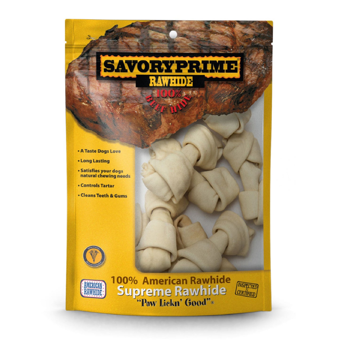 Savory Prime Supreme Knotted Rawhide Bones Bagged Natural 1ea/4-5 in, 10 pk