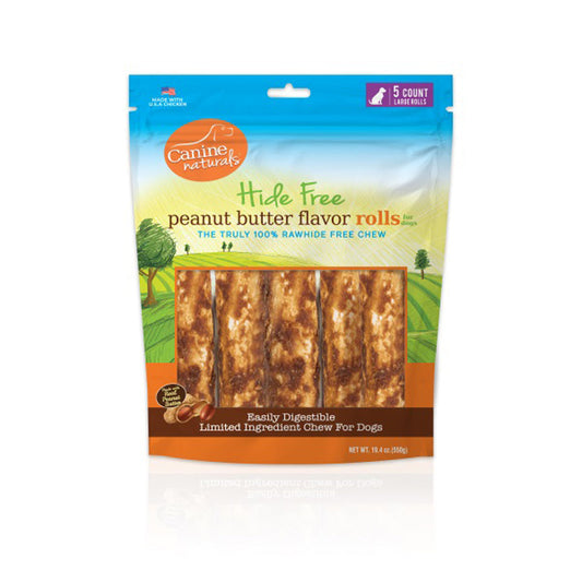 Canine Natural Hide Free 7" Peanut Butter Large Roll 5Pk