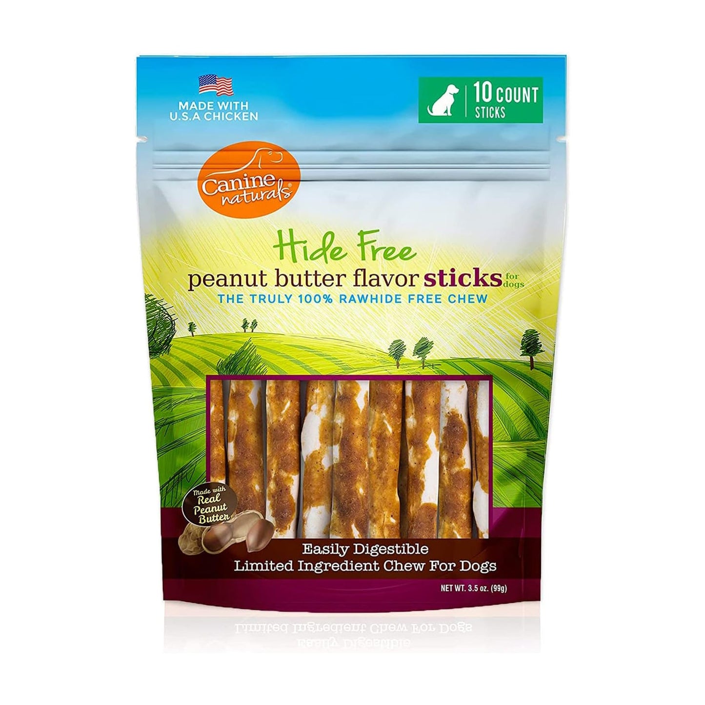 Canine Natural Hide Free 5" Peanut Butter Stick 10Pk