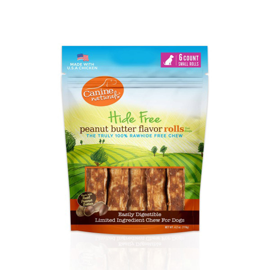 Canine Natural Hide Free 2.5" Peanut Butter Mini Roll 6Pk