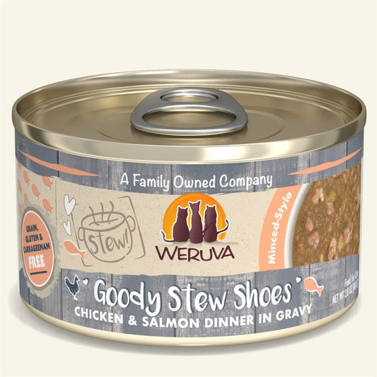 Weruva Cat Stew! Goody Stew Shoes Chicken and Salmon Dinner in Gravy 2.8oz. (Case of 12)