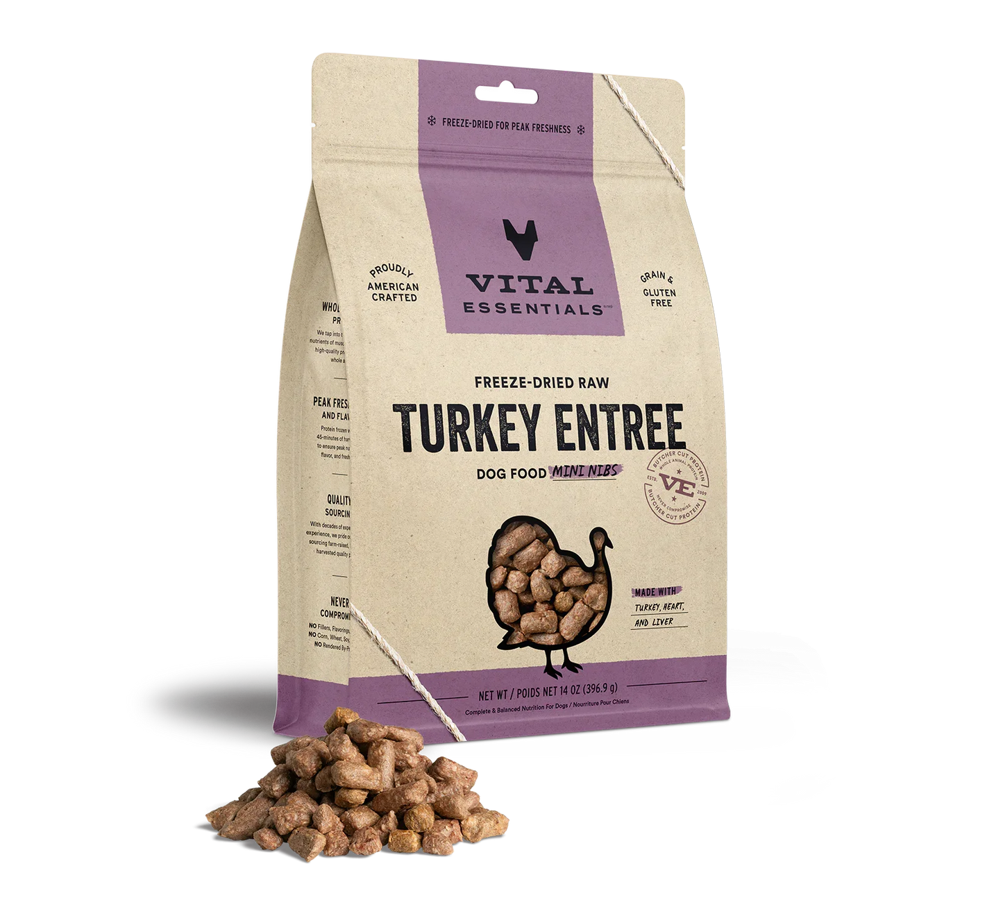 Vital Essentials Dog Freeze-Dried Mini Nibs Turkey 14oz.