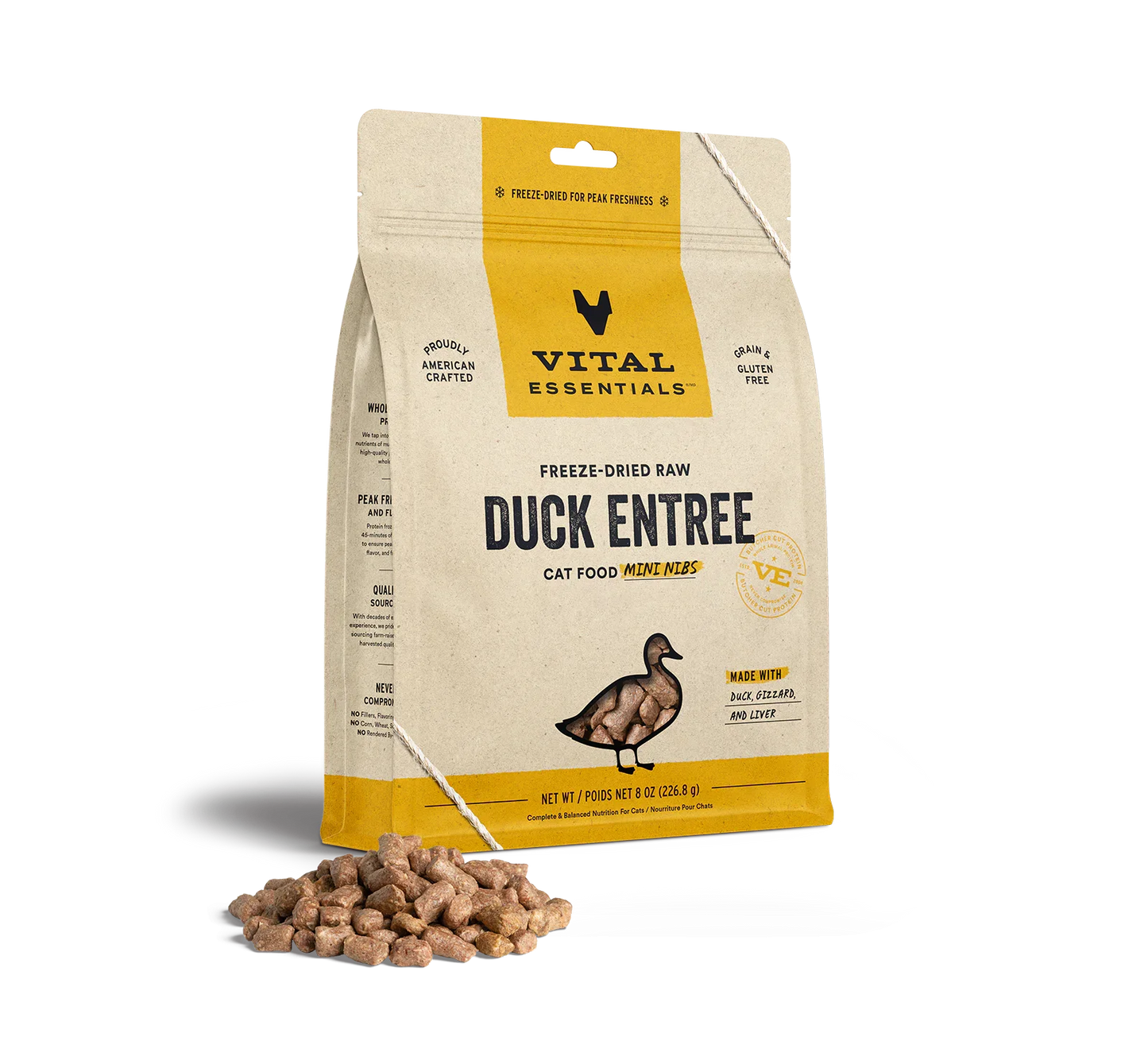 Vital Essentials Cat Freeze Dried Mini Nibs Duck 8oz.