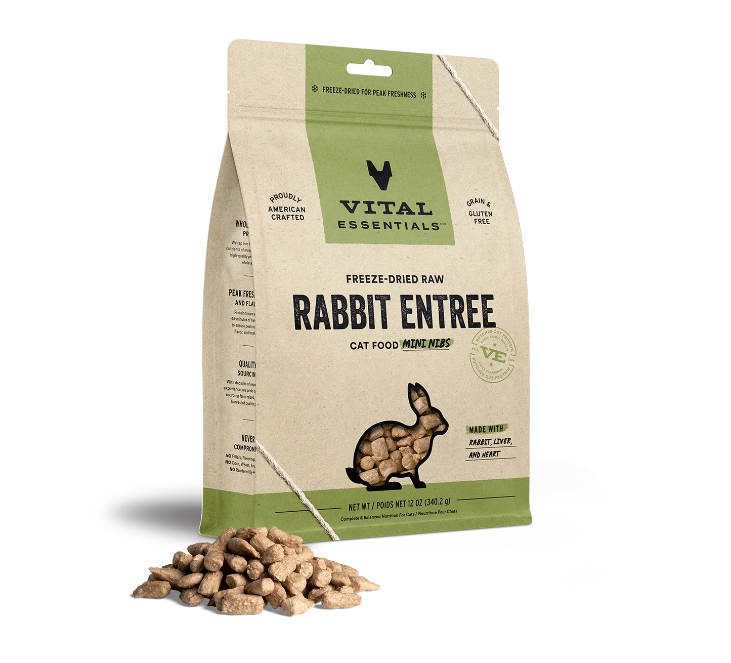 Vital Essentials Cat Freeze Dried Mini Nibs Rabbit 12oz.