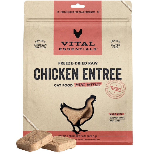 Vital Essentials Cat Freeze Dried Mini Patties Raw Chicken 15Oz