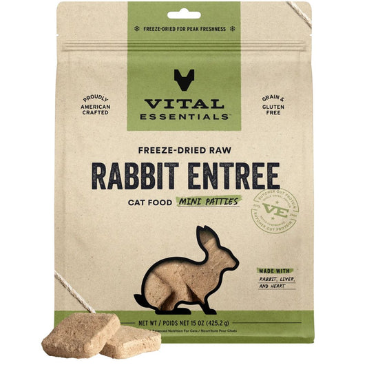 Vital Essentials Cat Freeze Dried Mini Patties Raw Rabbit 15Oz