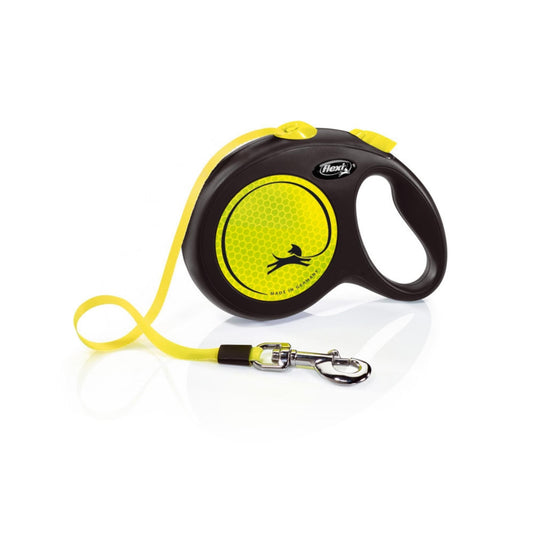 Flexi Classic Retractible Neon Reflective Tape Leash Black/Neon Yellow, 1ea/LG, 16 ft