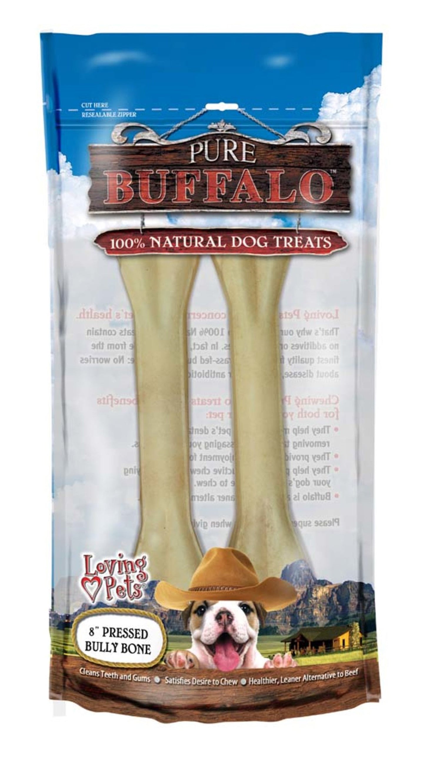 Loving Pets Pure Buffalo Pressed Bully Bones Dog Treat 1ea/2 pk, 8 in